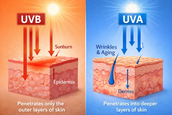 تفاوت اشعه UVA و UVB